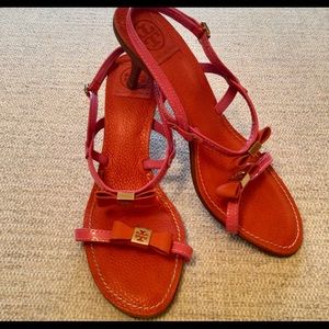 Tory Burch Kitten Heel Pink Bow Sandals